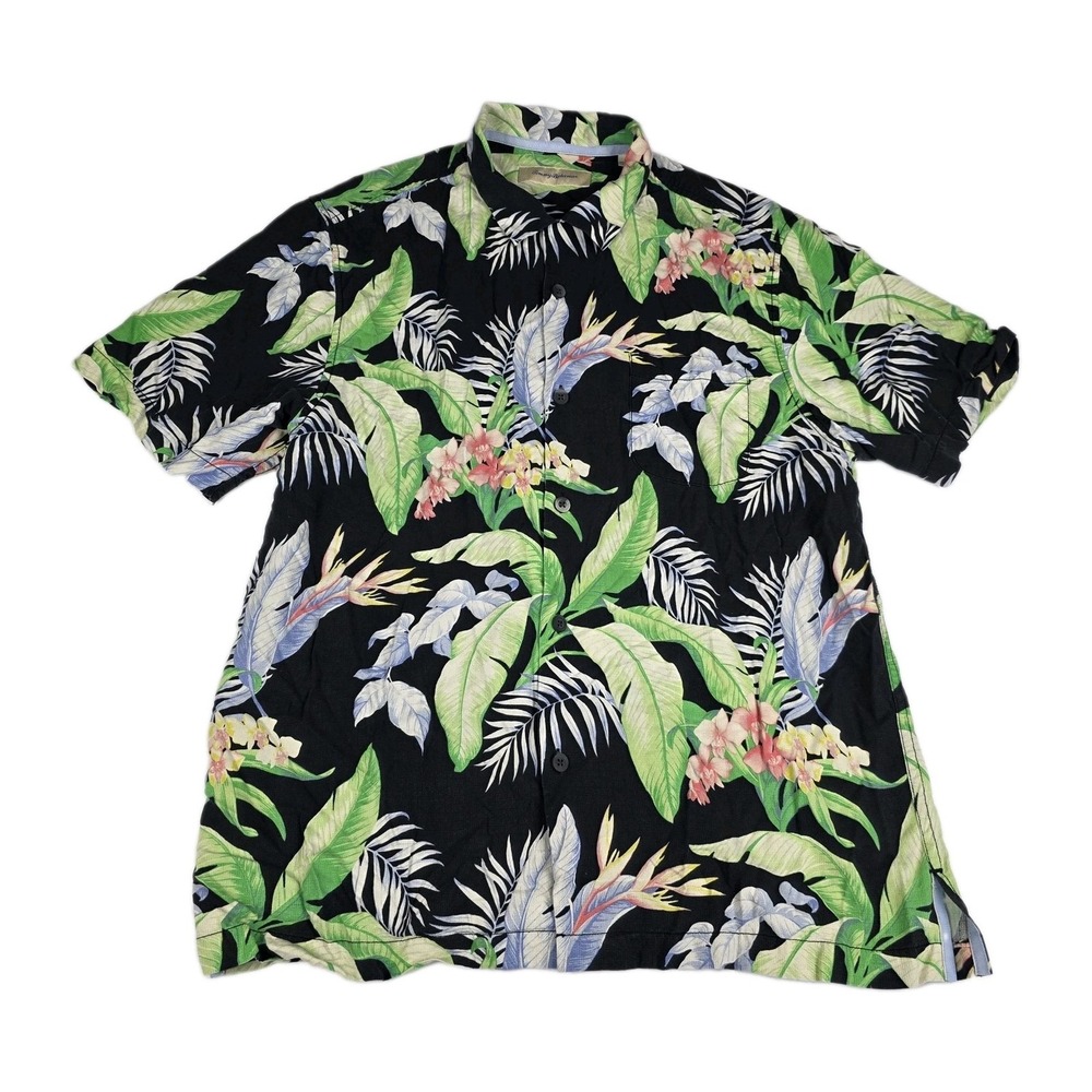 Tommy Bahama Silk Shirt Mens Large Floral Multicolor Hawaiian Short Sleeve TB93